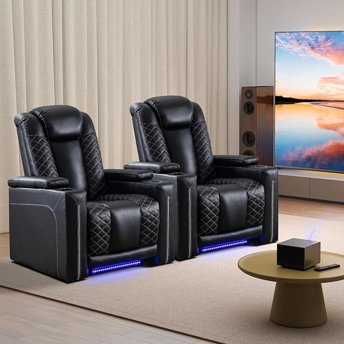 Electric Power Recliner with USB Ports and Ambient Lighting