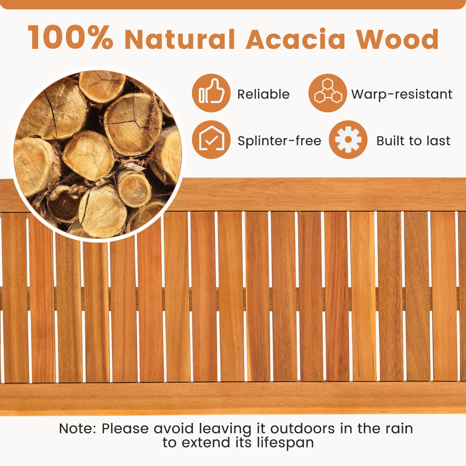 6-Piece Outdoor Acacia Wood Dining Set with Cushioned Chairs and Bench