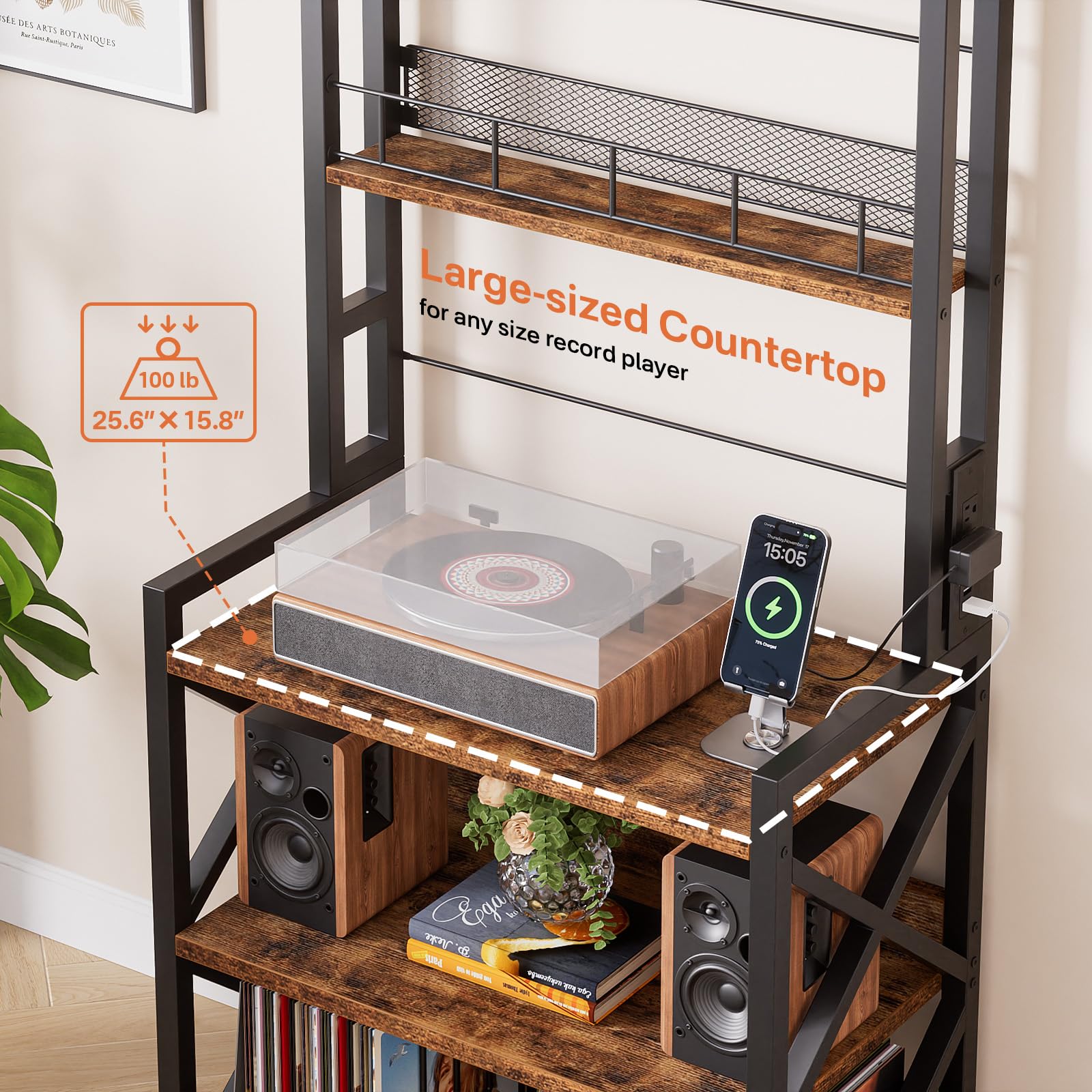 5-Tier Vinyl Record Storage Rack with Turntable Stand