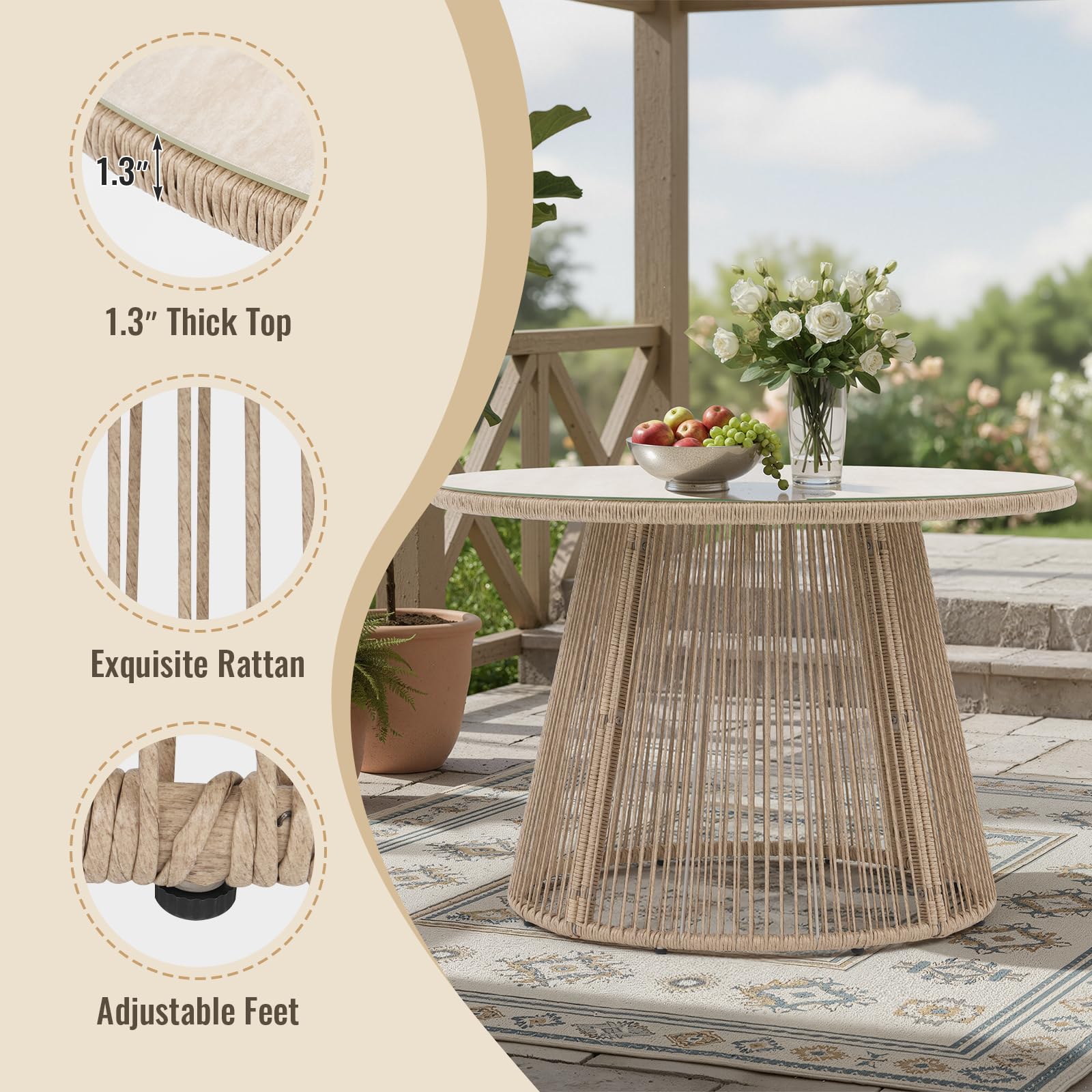 43" Round Outdoor Dining Table for 4
