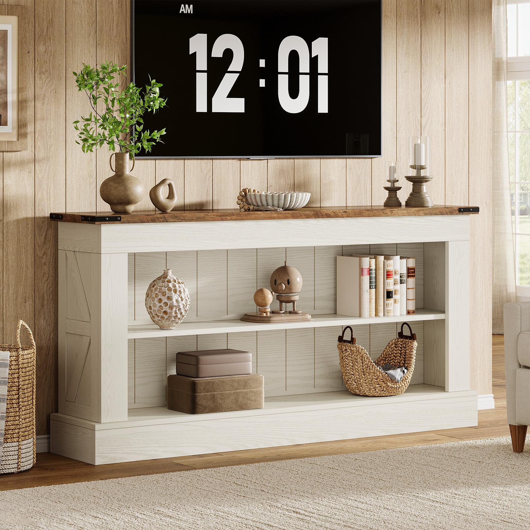 Farmhouse TV Stand for 70-Inch TV with Storage