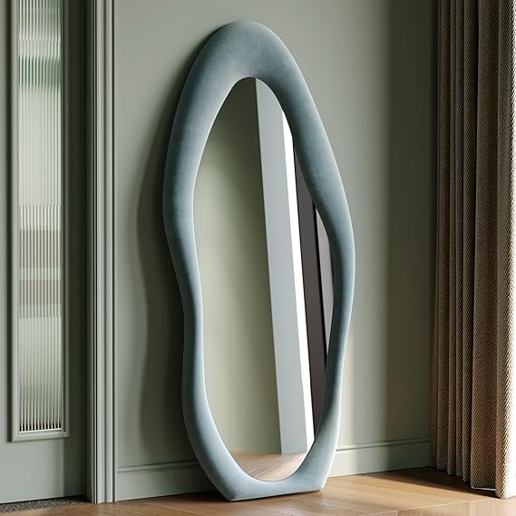 Full Length Mirror 63x24 Flannel Wrapped Wooden Frame