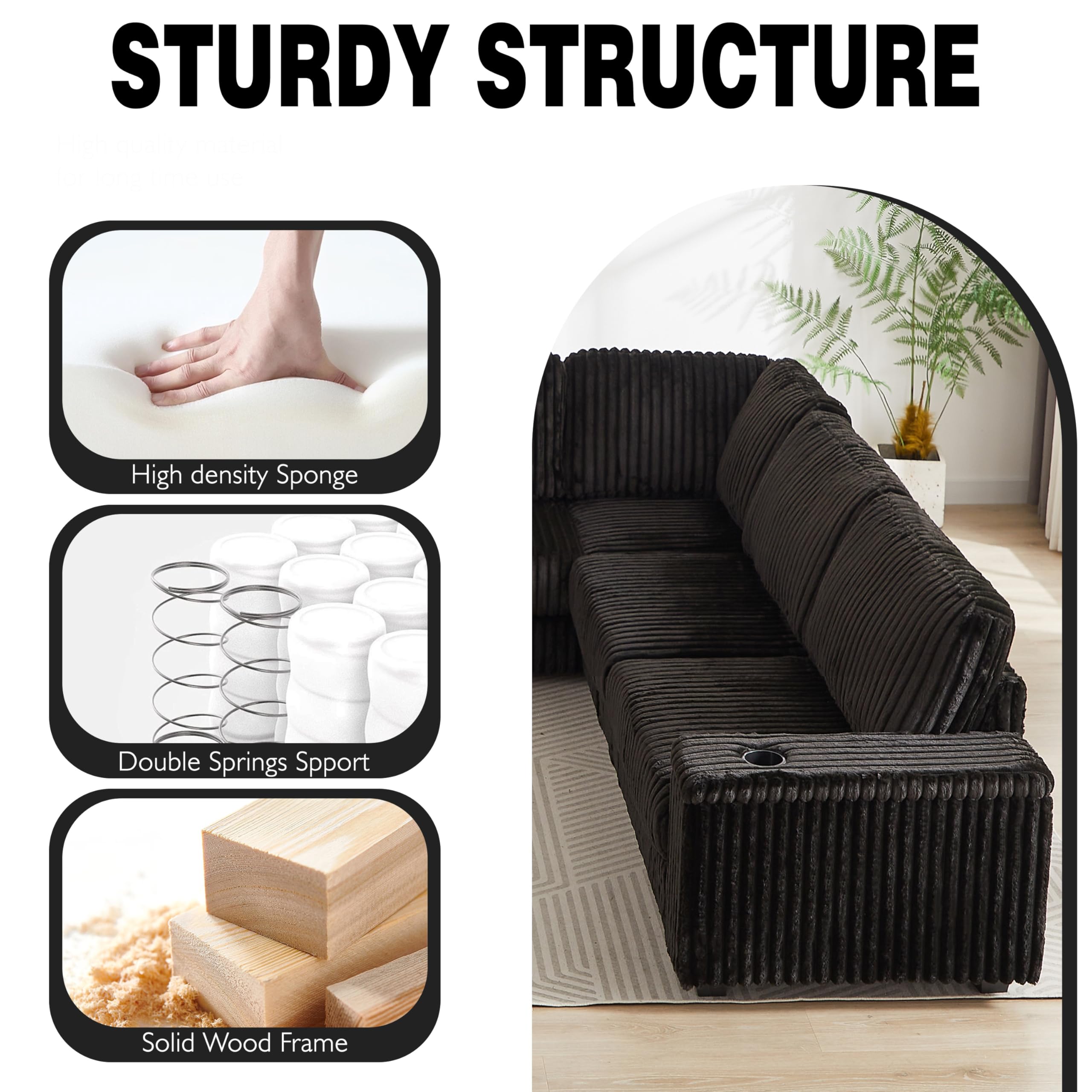 Modular Sectional Sofa with Storage and USB Ports