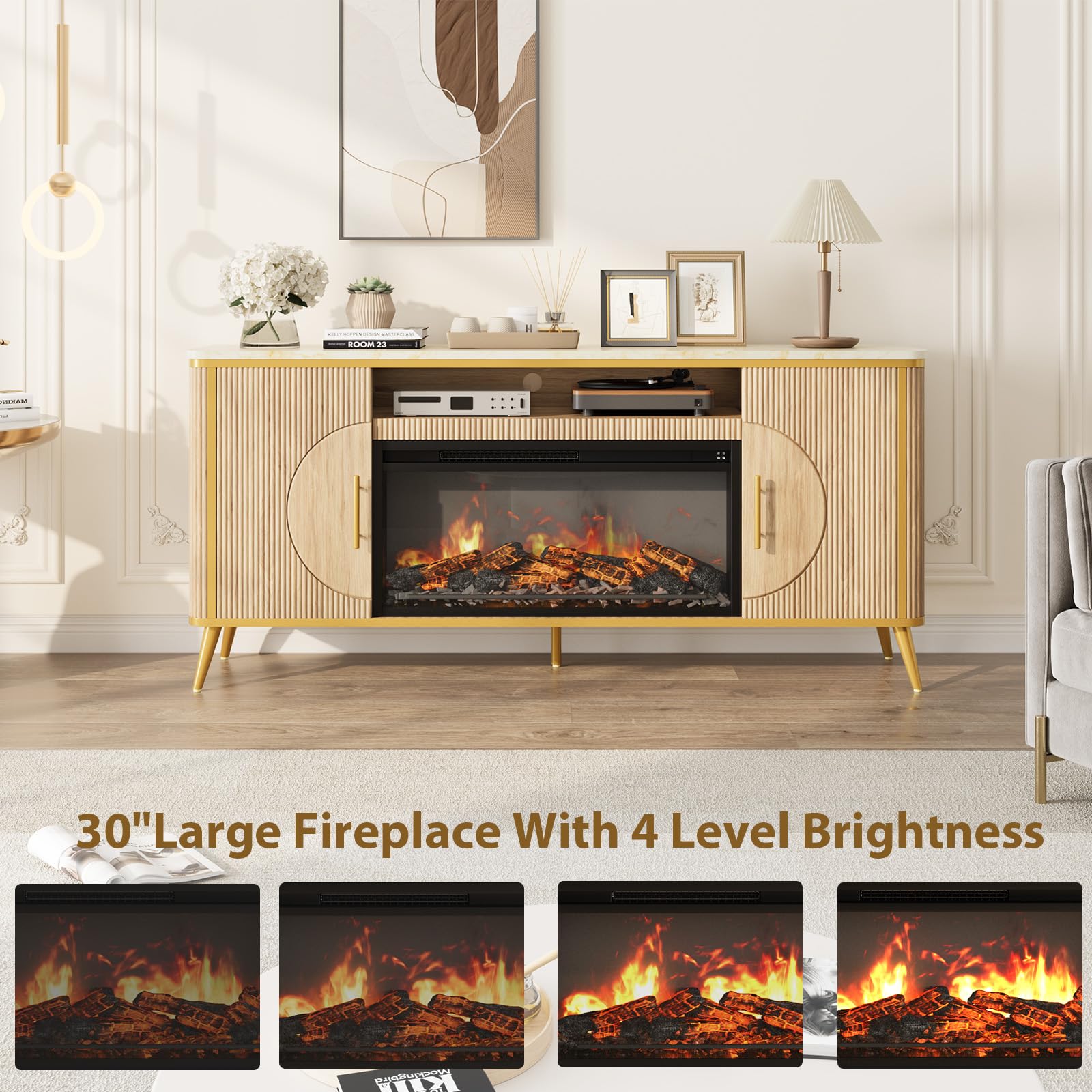Fluted Fireplace TV Stand with Electric Fireplace