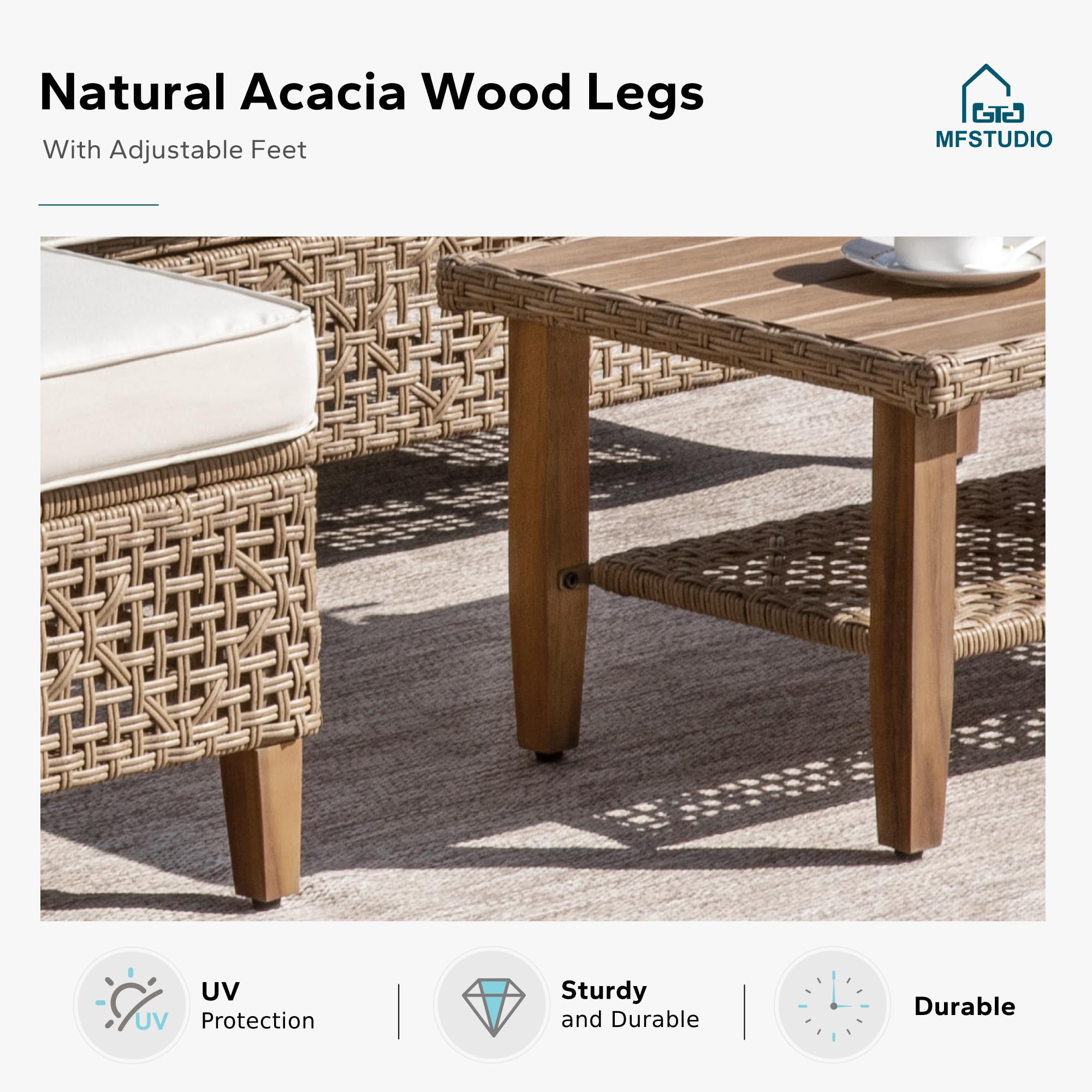 L-Shaped Outdoor Wicker Couch Set with Coffee Table