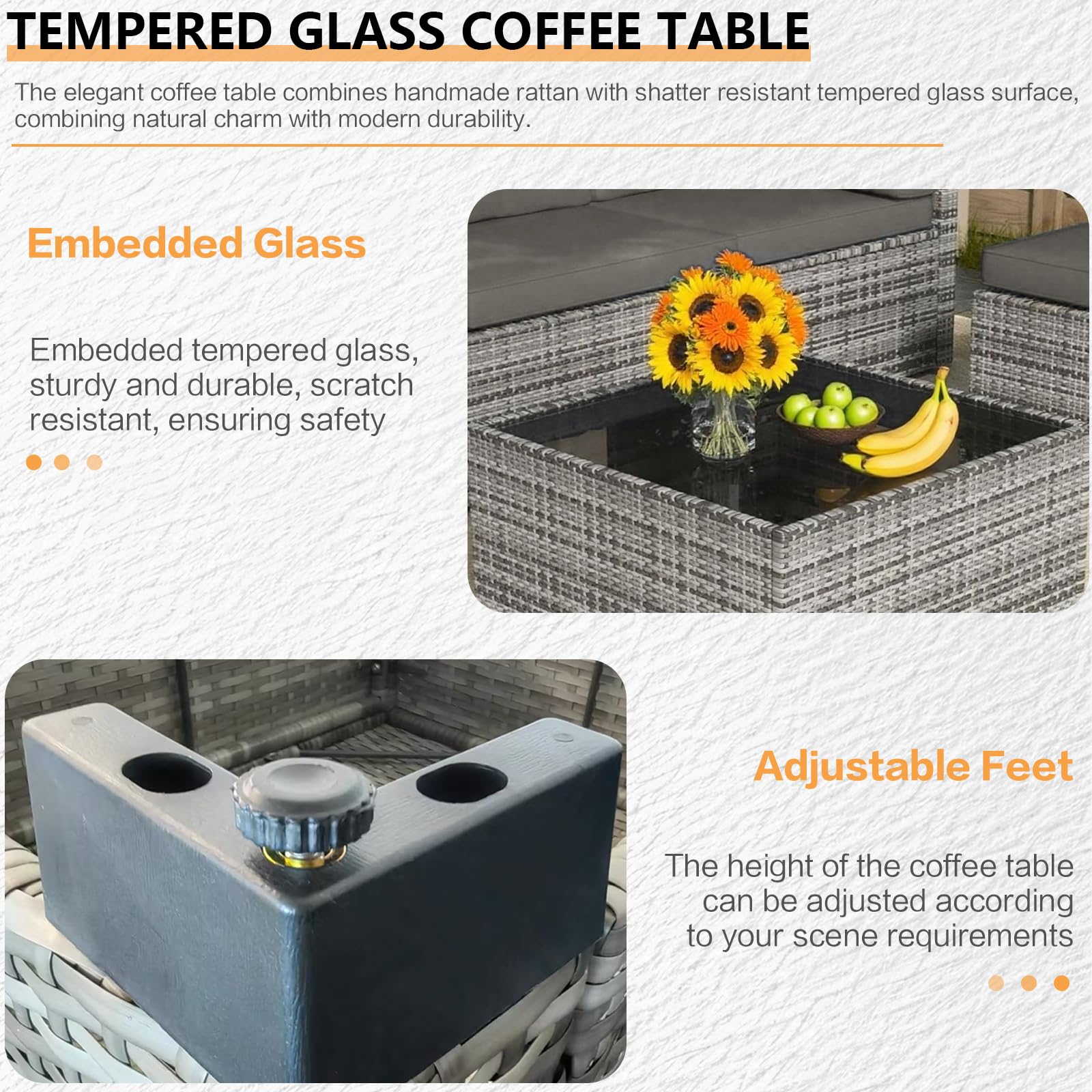 7-Piece Outdoor Sectional Sofa Set with Glass Table