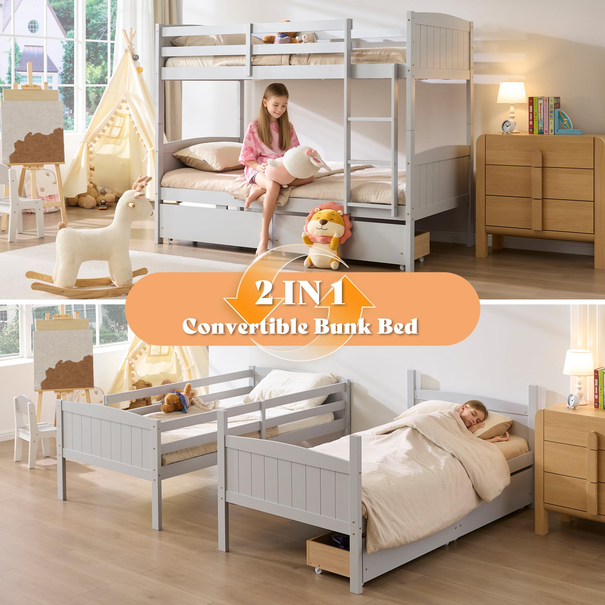 Twin Over Twin Bunk Bed with Storage Drawers