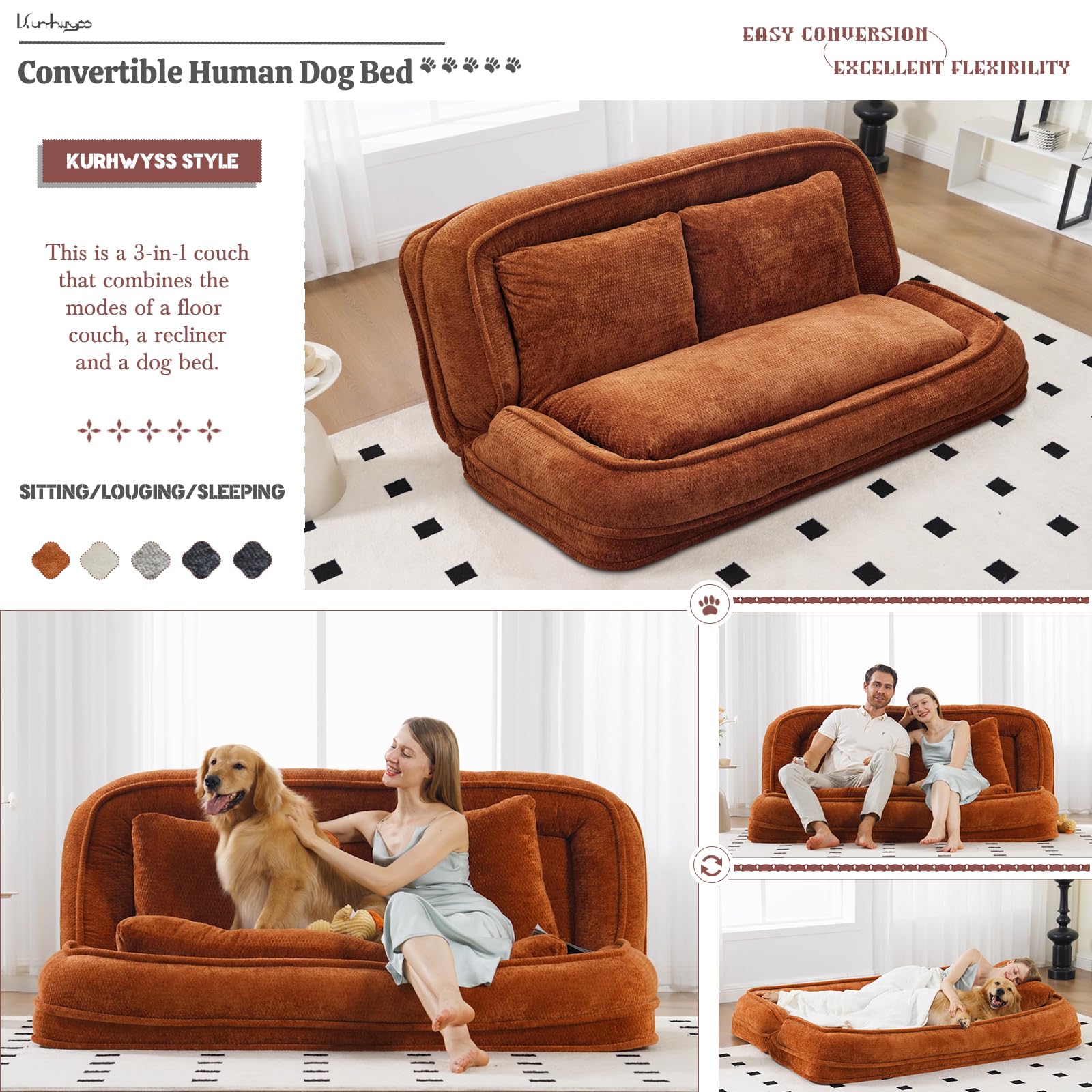 Convertible Floor Sofa Bed with Adjustable Backrest