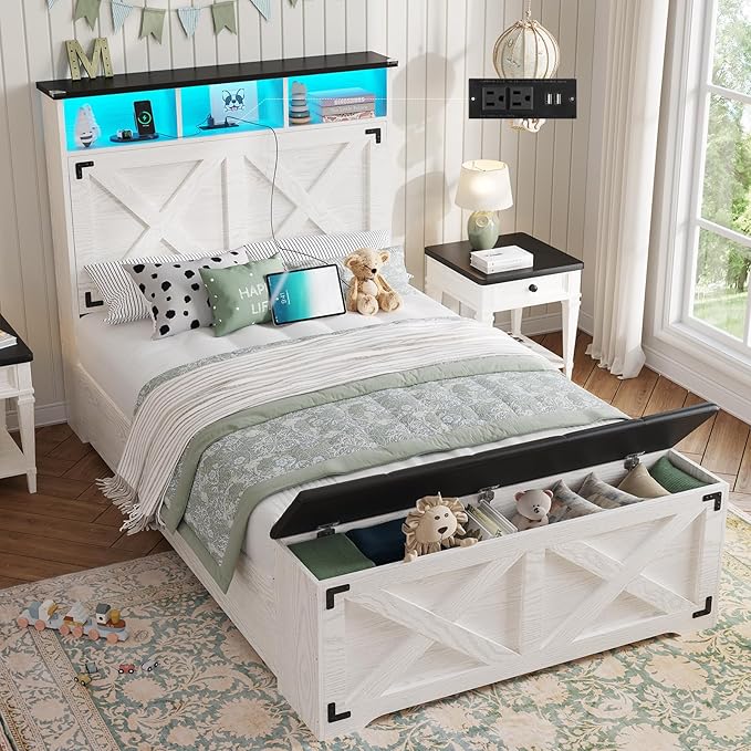 Twin Bed Frame with Storage and LED Lights
