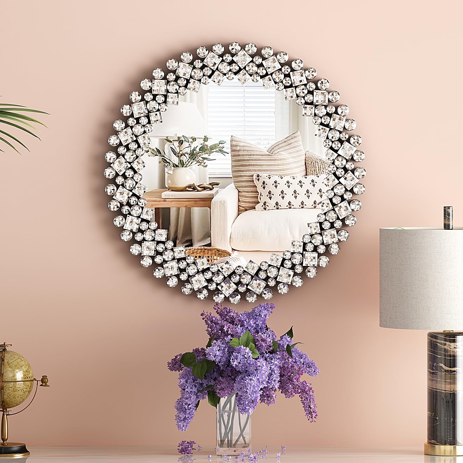 18" Round Crystal Wall Mirror