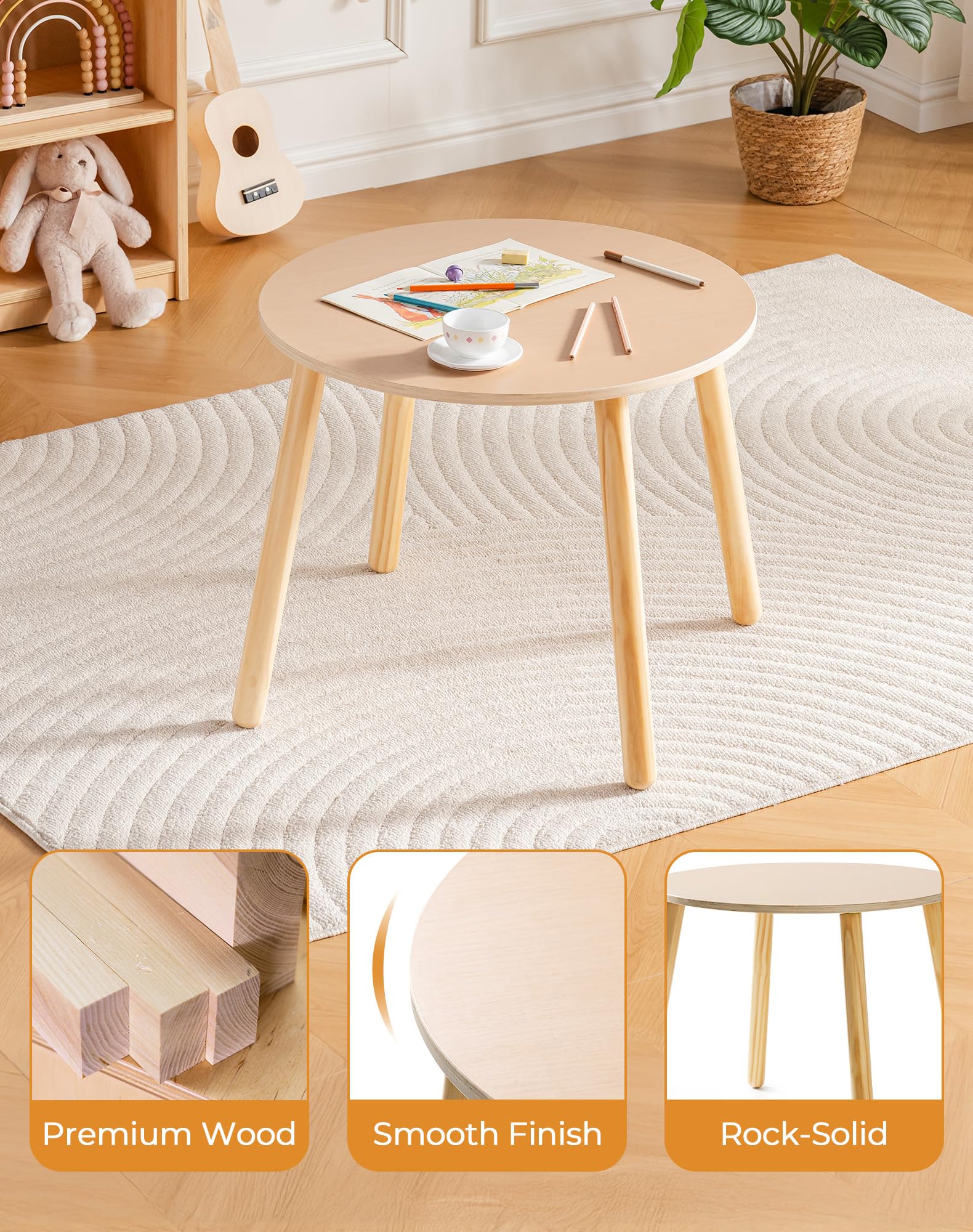 Wooden Toddler Table and Chair Set with Height Adjustable Chairs