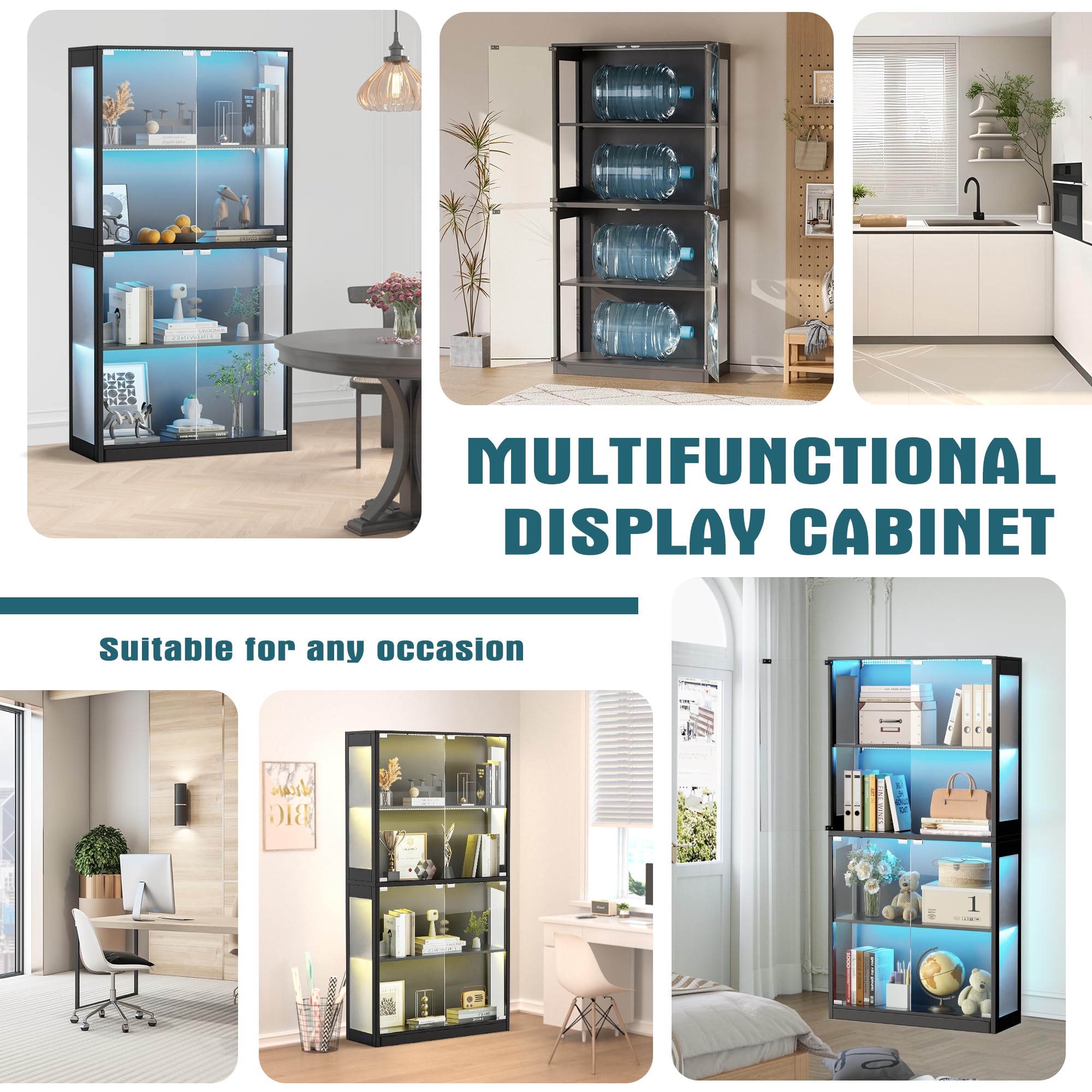 4-Tier Glass Display Cabinet with LED Lights