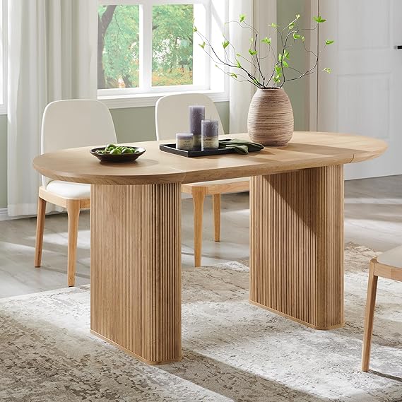 63" Fluted Oval Dining Table for 4-6
