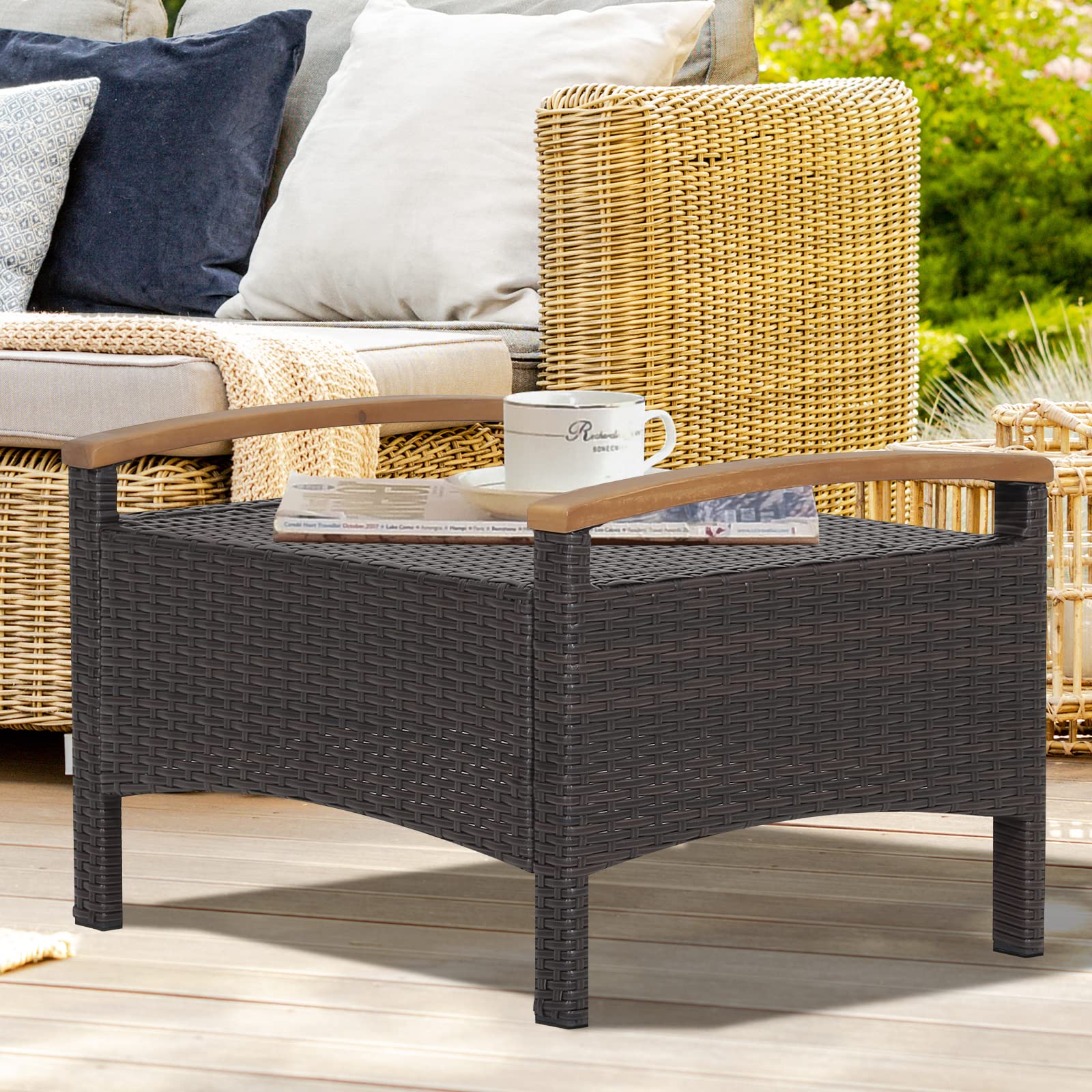 Outdoor Wicker Ottomans with Cushions