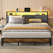 King Bed Frame with LED Headboard and Charging Station