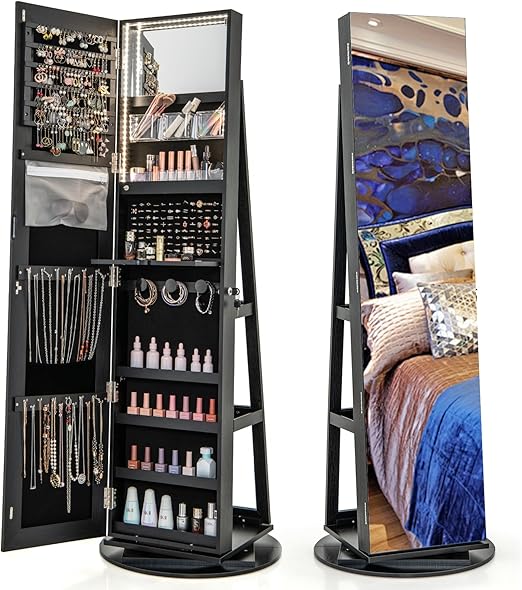 360° Swivel Jewelry Armoire with Full Length Mirror