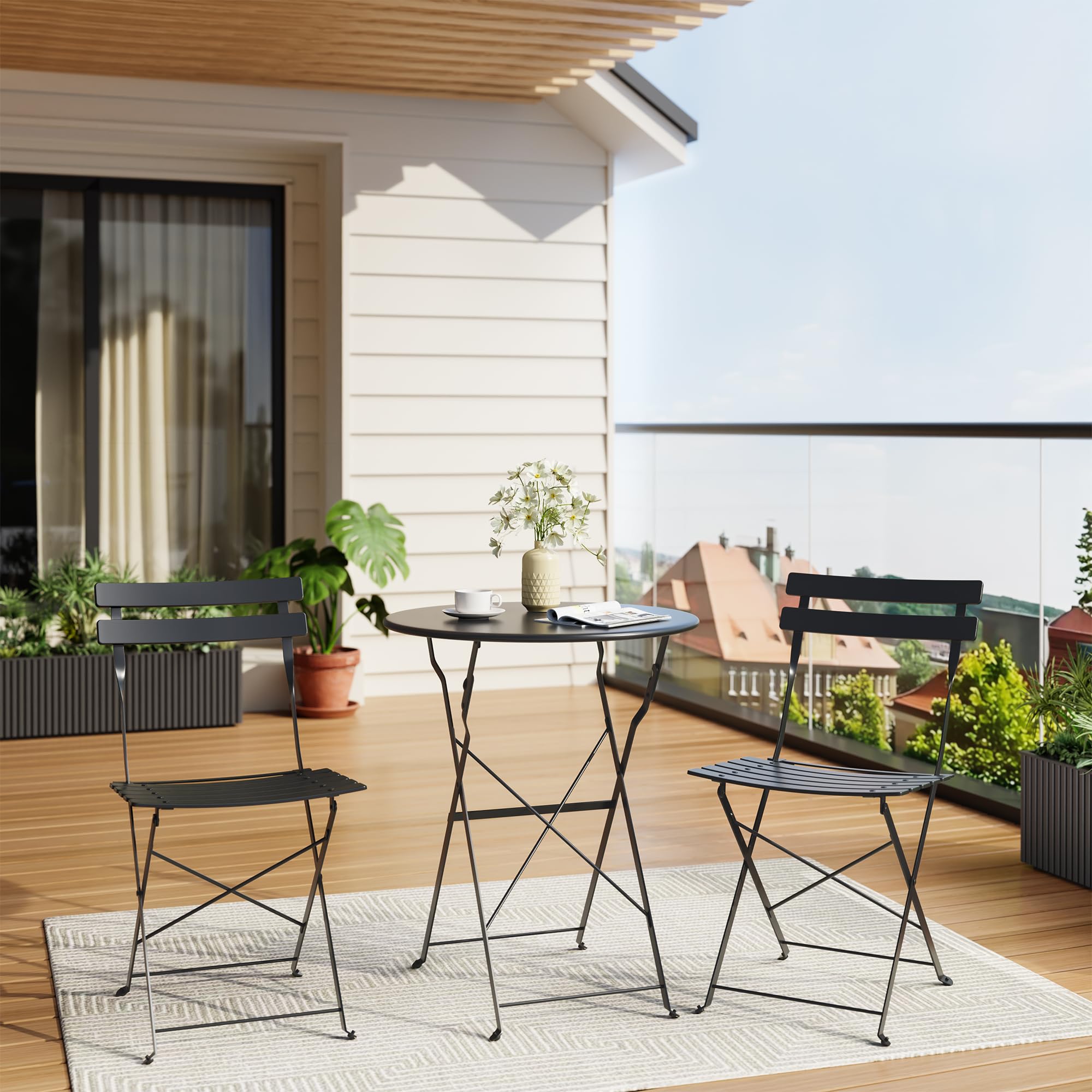 3 Piece Folding Bistro Set - Table and 2 Chairs