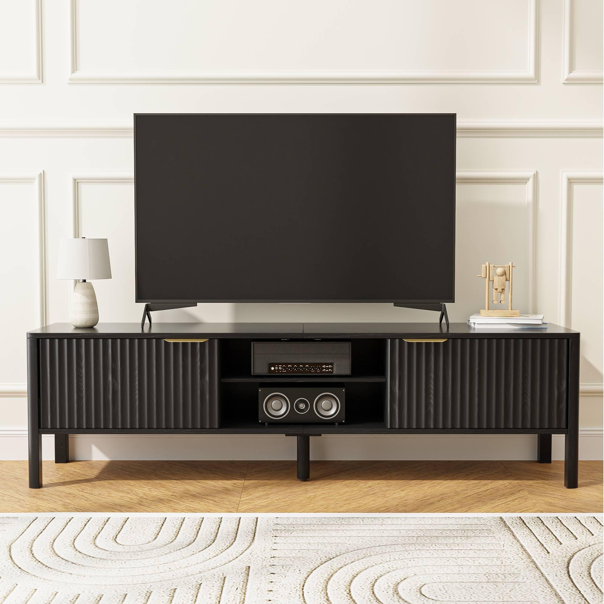 Mid Century Modern TV Stand with Fluted Door Storage