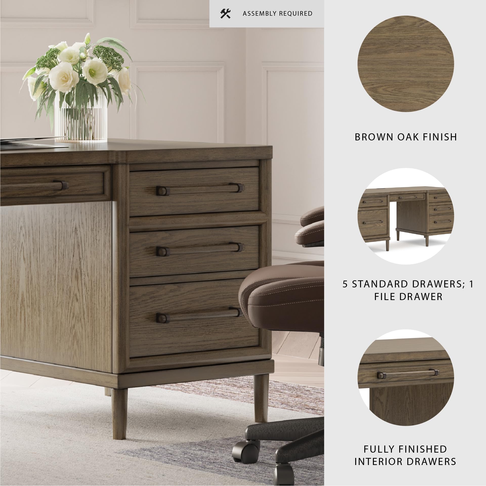 Contemporary Home Office Desk with 6 Drawers