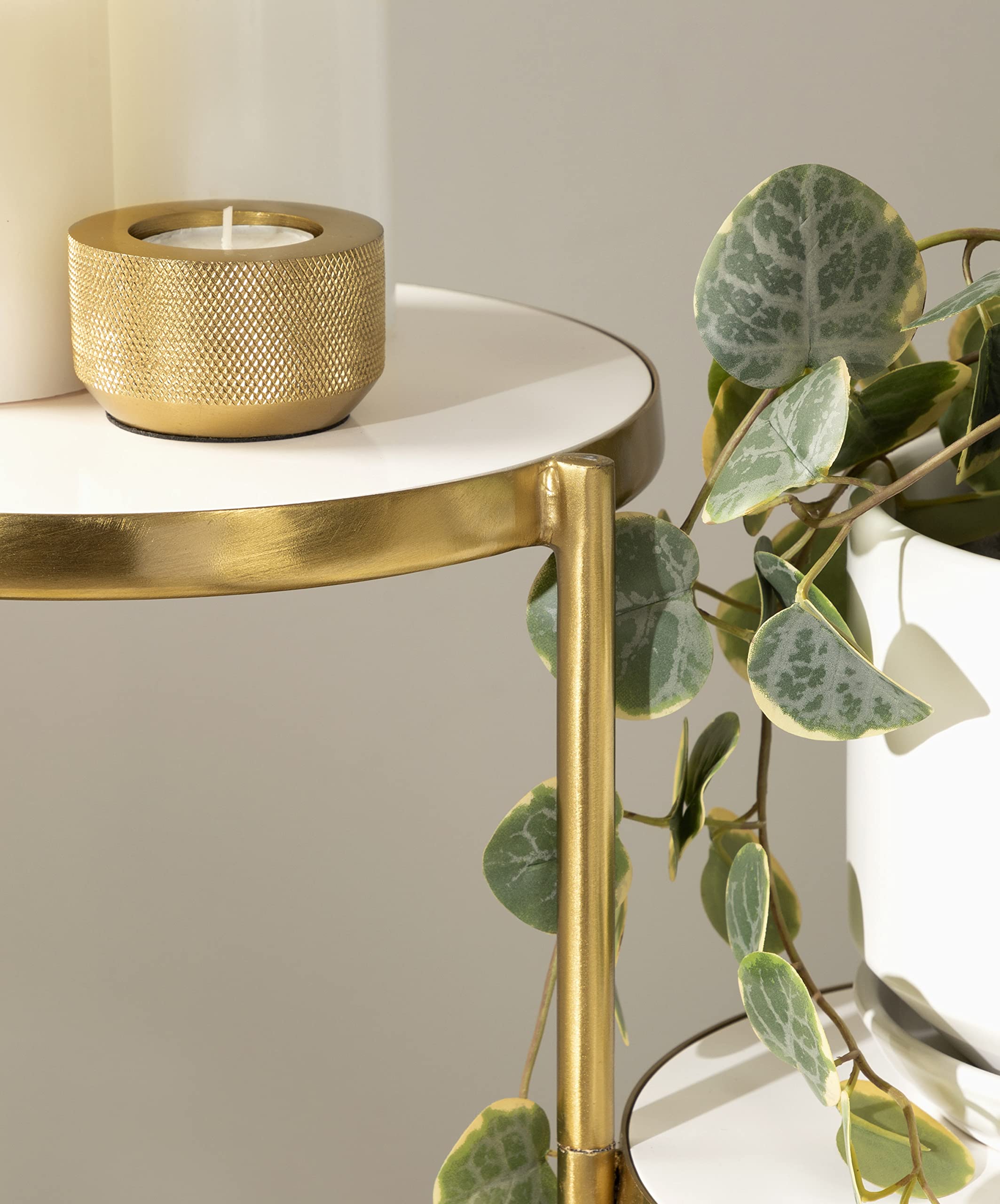 Modern Tri-Level Plant Stand White and Gold