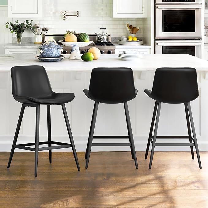 24 Inch Counter Stool Set of 3 with Back and Footrest