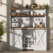 Farmhouse Coffee Bar Cabinet with 3-Tier Storage Hutch