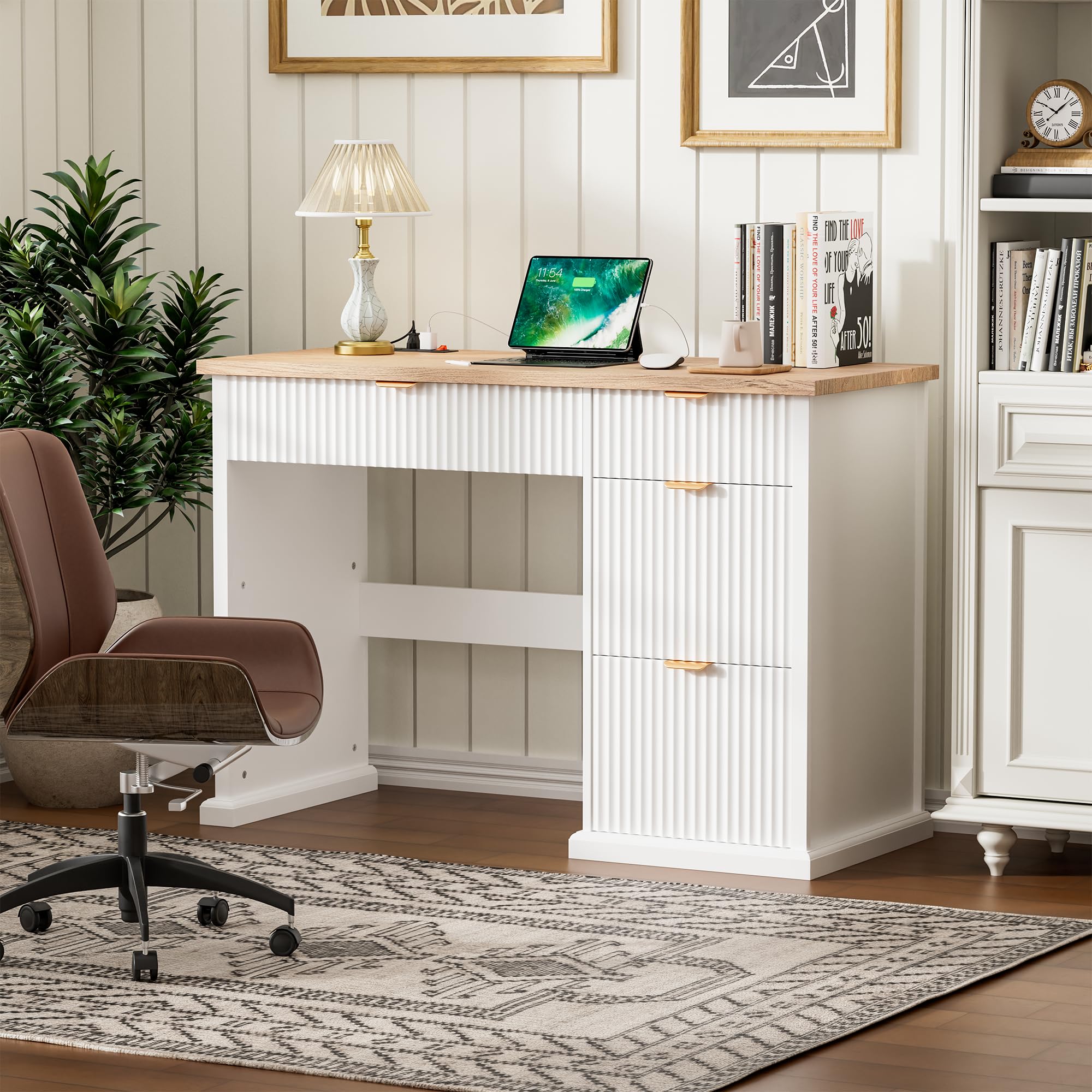 Farmhouse Executive Desk with Charging Station
