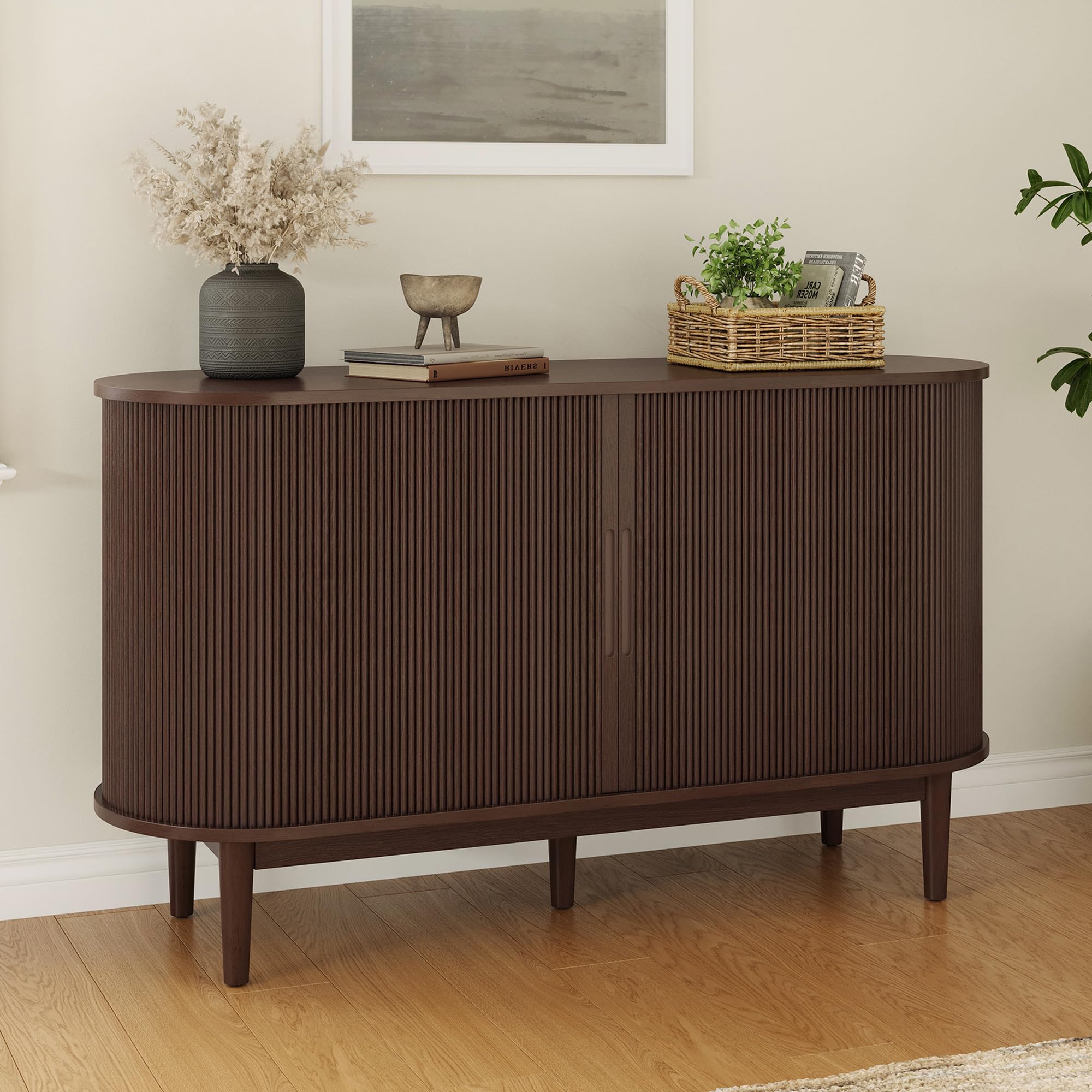 Mid-Century Sideboard Buffet Cabinet with Tambour Doors