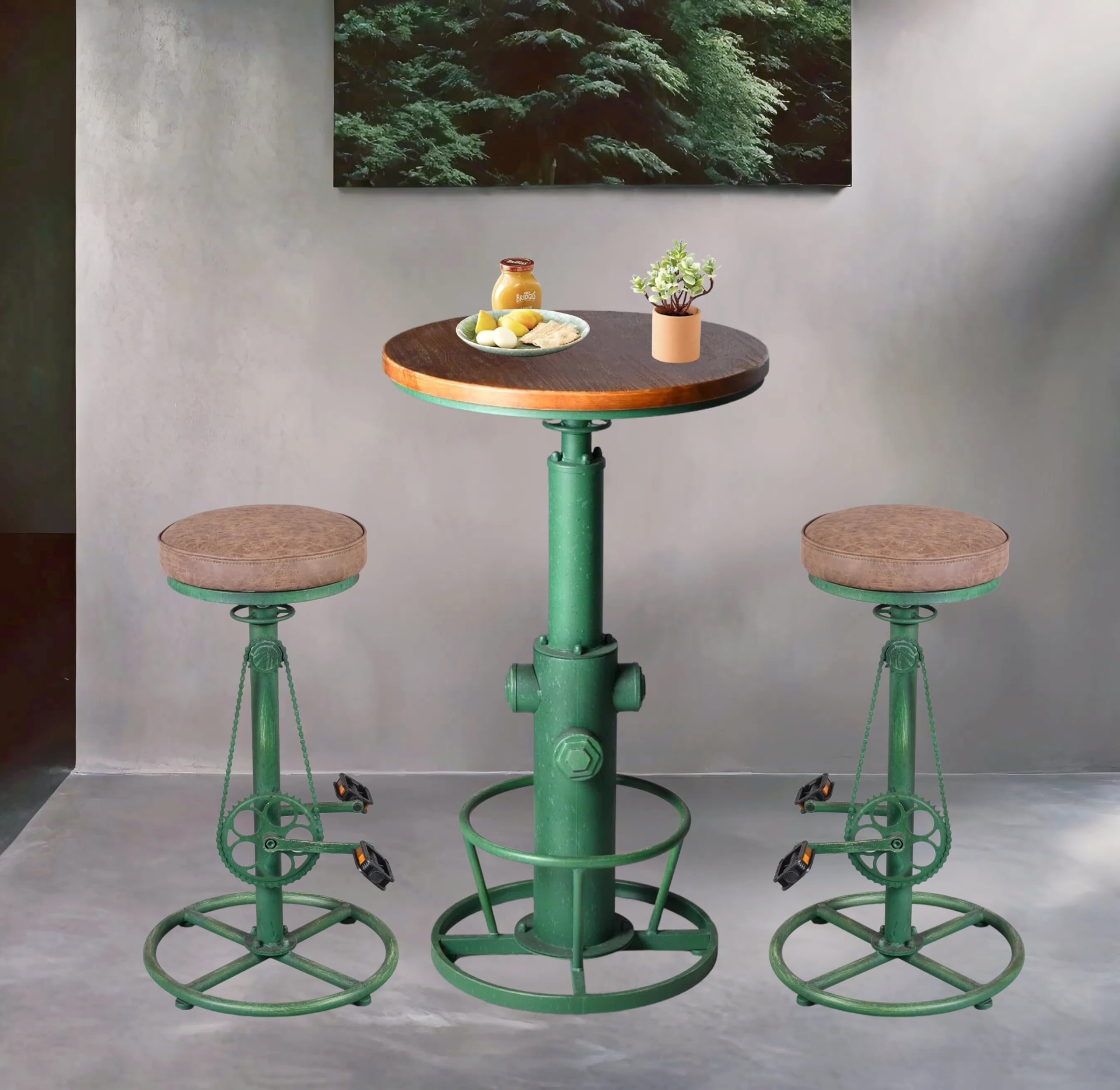 3 Piece Pub Bar Set with Adjustable Stools