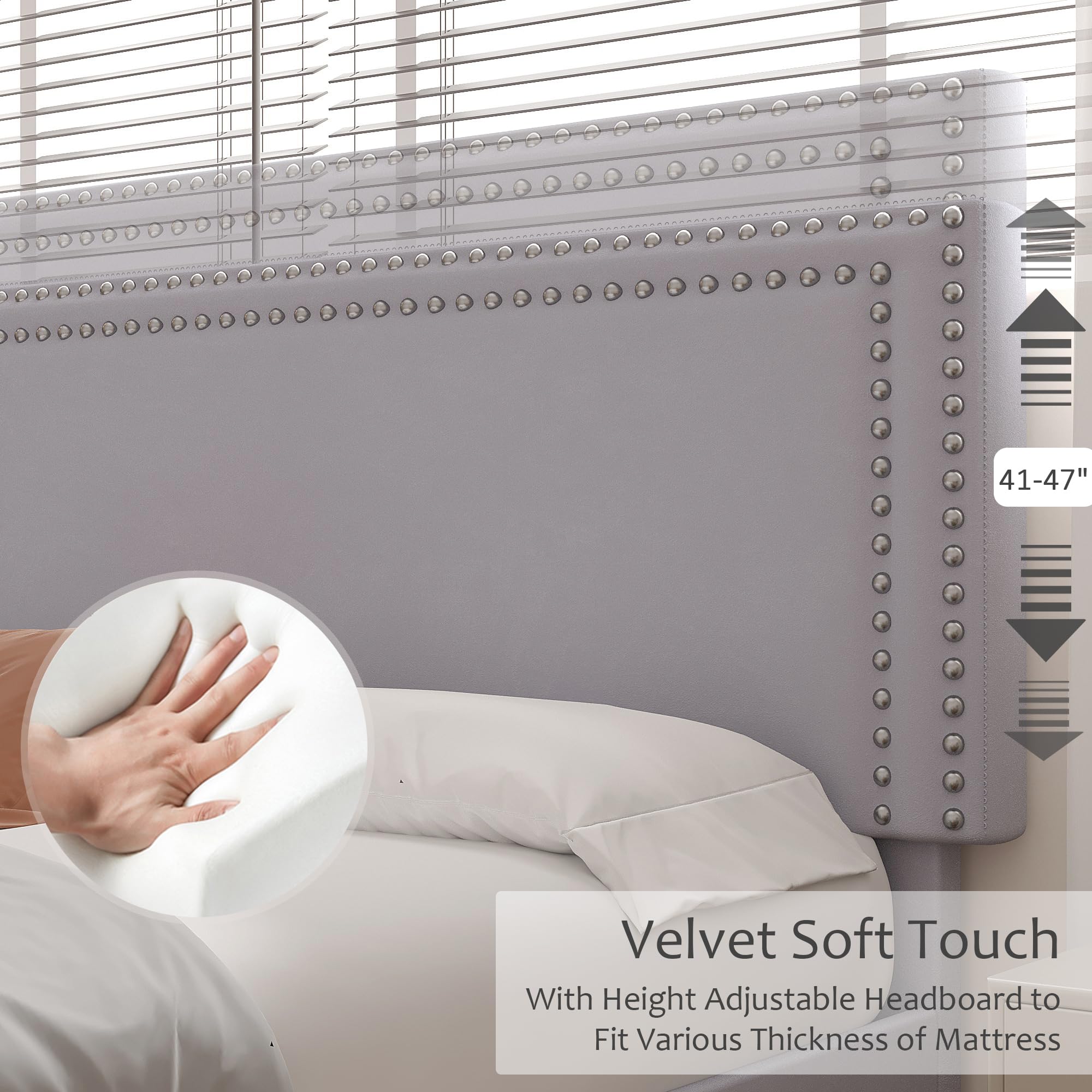 Queen Platform Bed Frame with Adjustable Upholstered Headboard