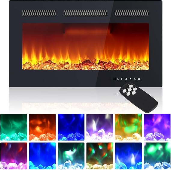 50" Wall Mount Electric Fireplace with Remote