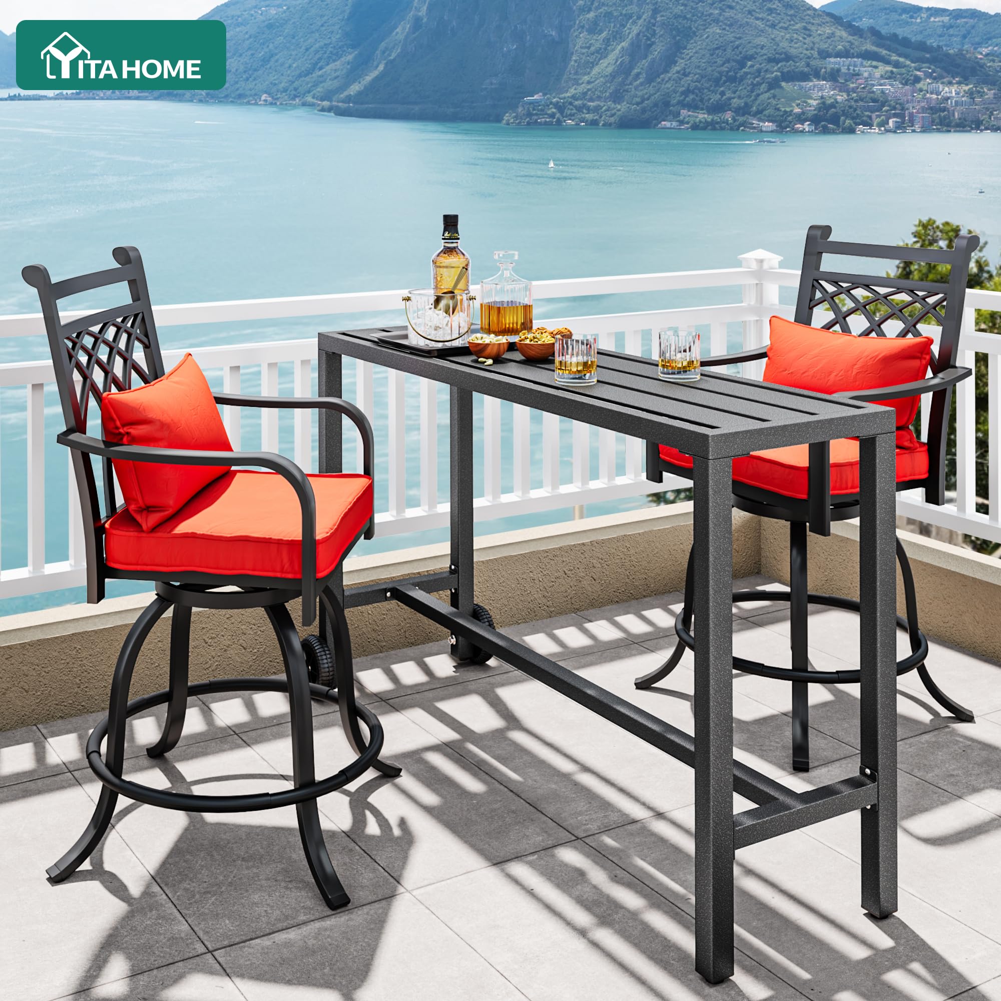 Outdoor Bar Table Rectangle Counter Height with Wheels