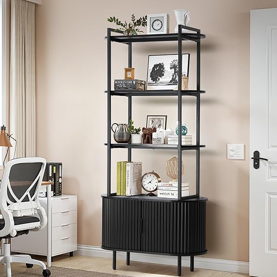 71" Tall Bookcase with Storage Cabinet and Sliding Doors