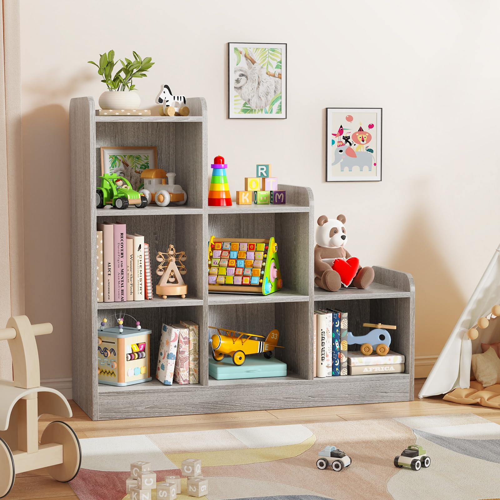 6-Cube Montessori Bookshelf & Toy Storage Organizer