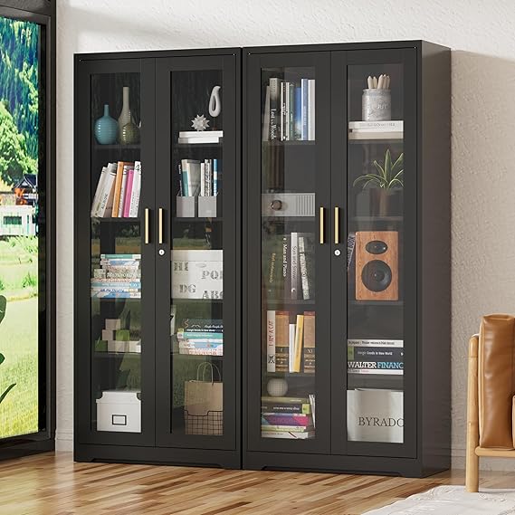71-Inch Metal Glass Display Cabinet with Locking Doors