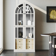 Arched Cabinet with Glass Doors and Drawers