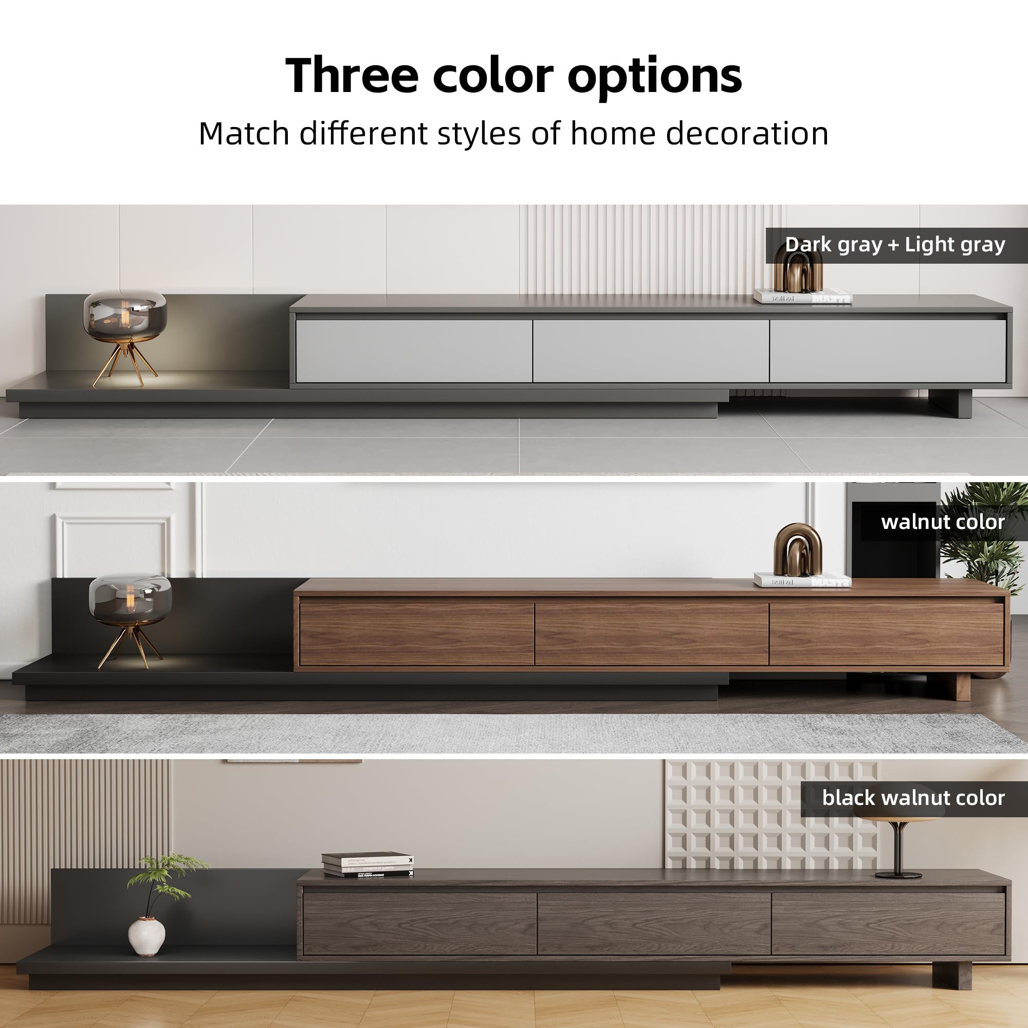 Extendable TV Stand with 3 Drawers
