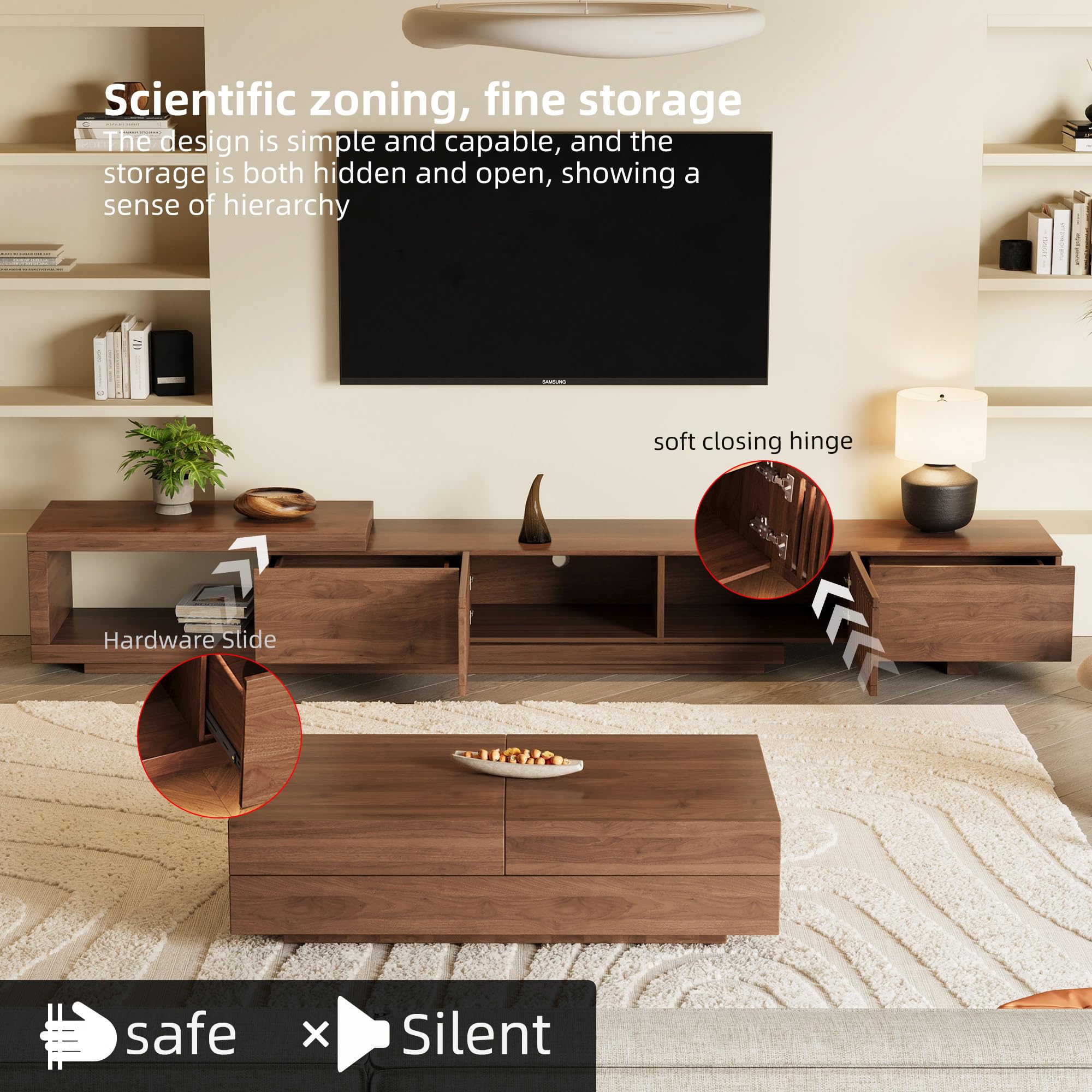 Mid-Century Modern Extendable TV Stand with Storage