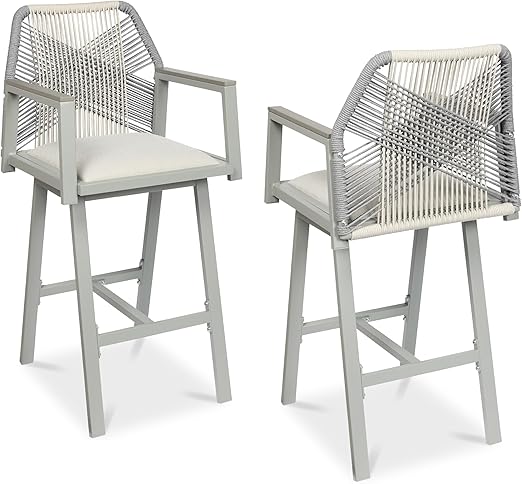 Outdoor Bar Stools Set of 2 with 360° Swivel and Armrests