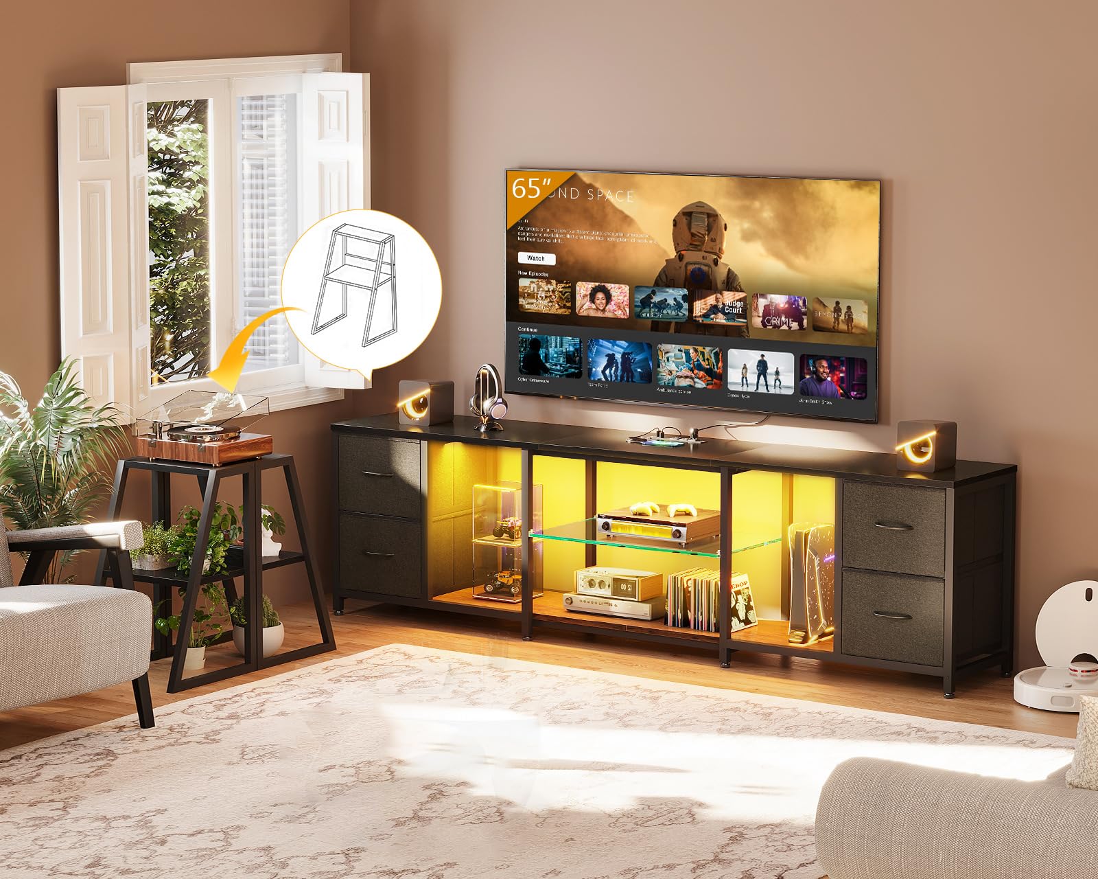 TV Stand with LED Lights & Storage