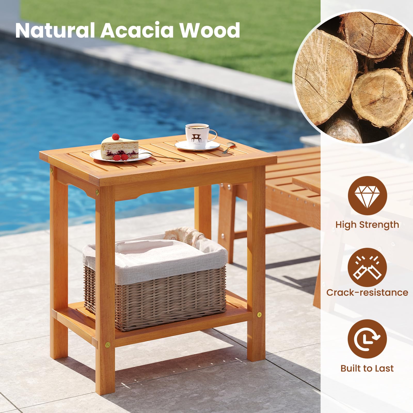 2-Tier Acacia Wood Side Table