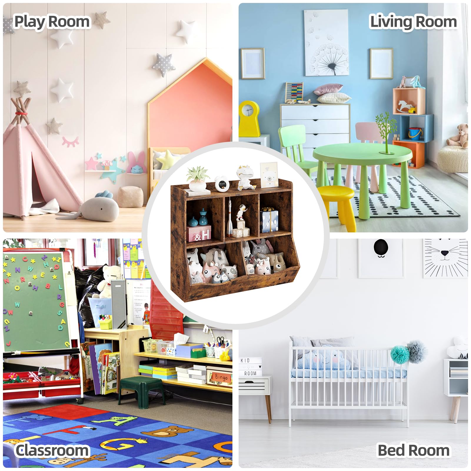 IDEALHOUSE Toy Bookshelf and Bookcase, Multi Shelf with Cubby Organizer Cabinet for Storage Books and Toys, for Bedroom, Playroom, Hallway