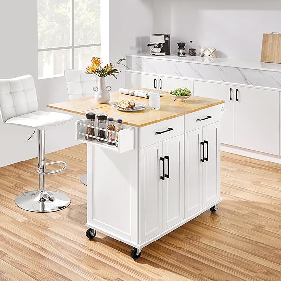 Kitchen Island Cart with Drop Leaf 49 Inch Rolling Table
