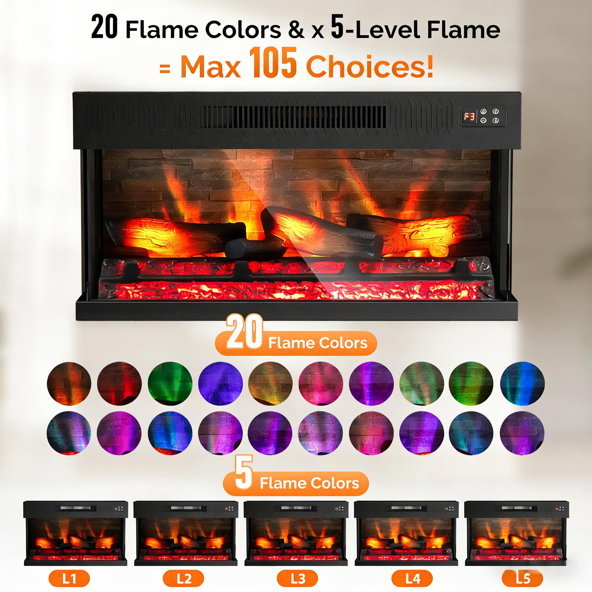 36 Inch 3-Sided Electric Fireplace Insert with Remote Control