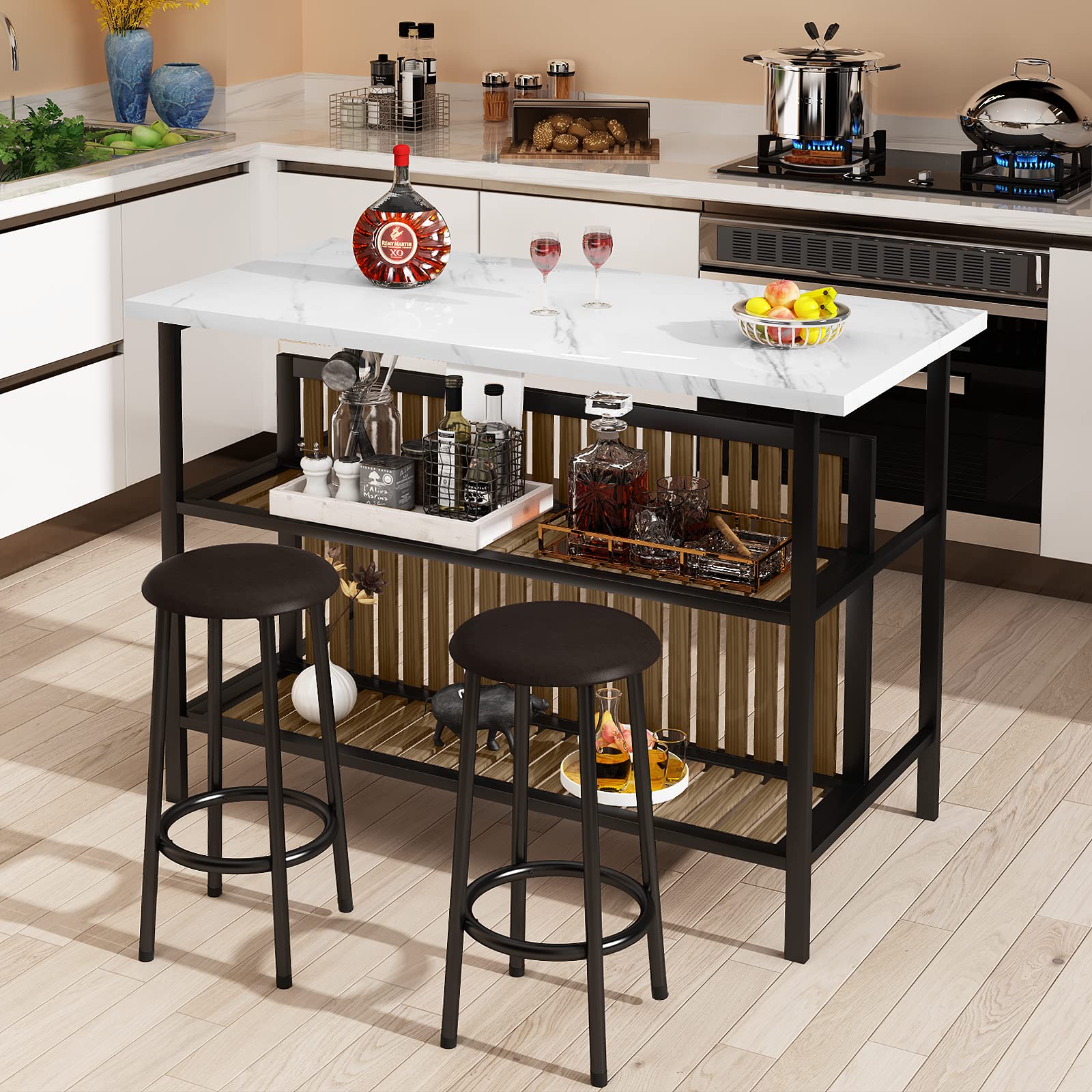 3 Piece Counter Height Bar Table Set with Storage