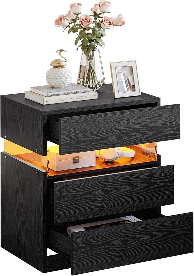 3-Drawer Nightstand with RGB LED Lighting