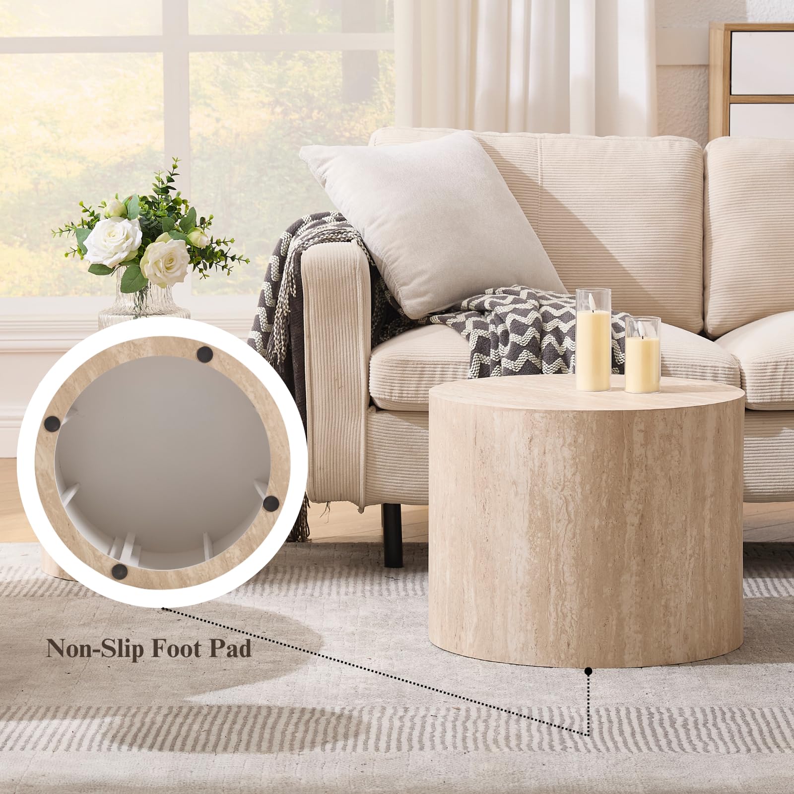 Ya-Home Round Coffee Tables Set of 2, Wood Nesting End Table Side Table for Living Room Balcony Office, No Assembling