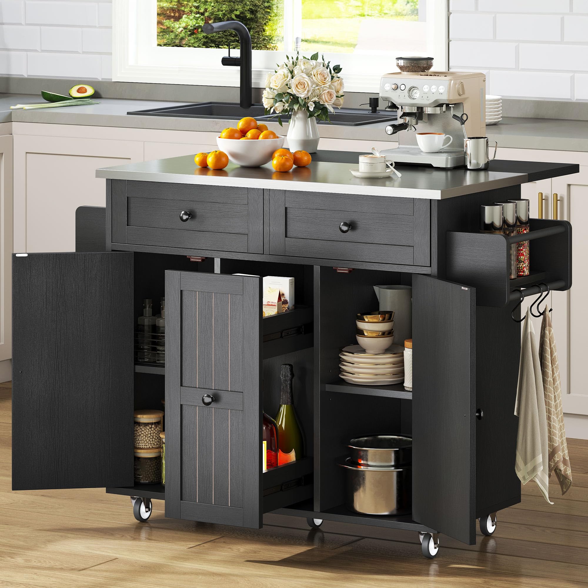 Kitchen Island Cart with Folding Drop Leaf