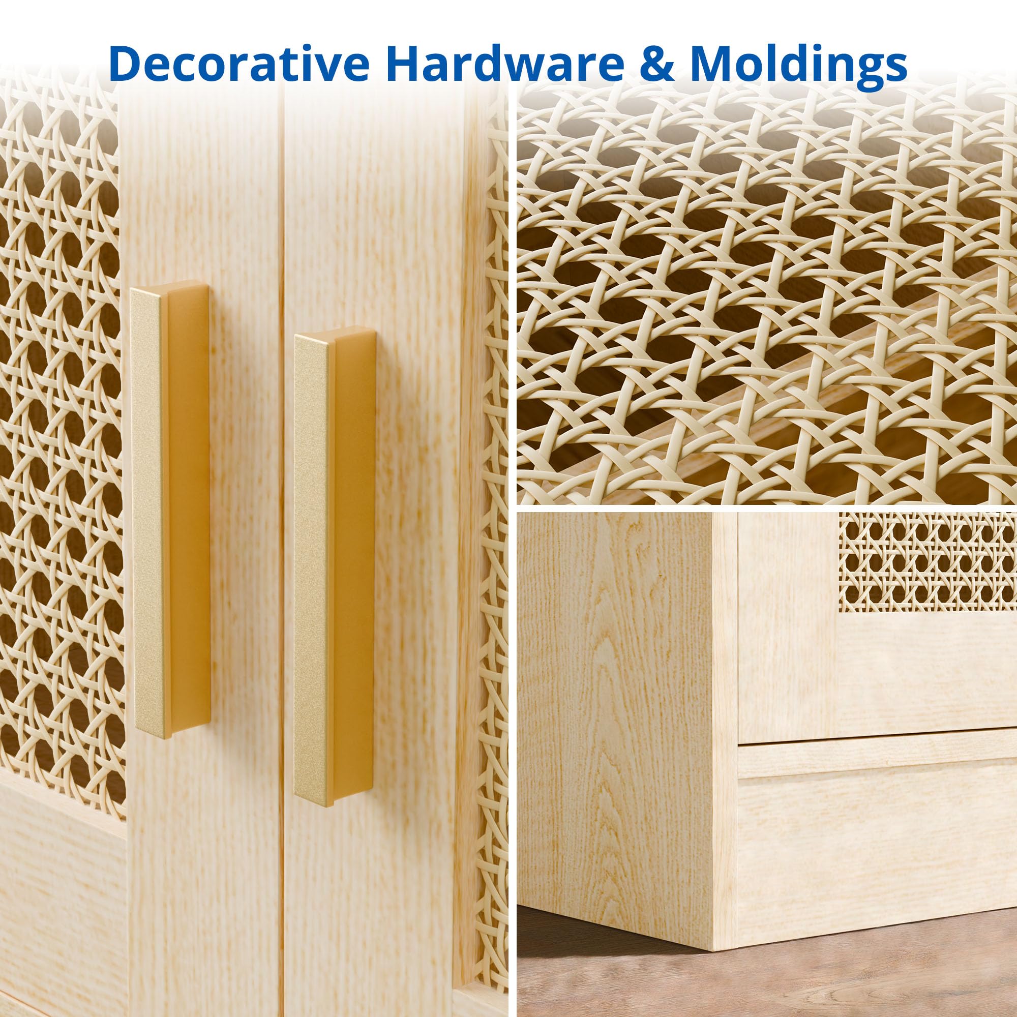Tall Rattan Storage Cabinet with Adjustable Shelves