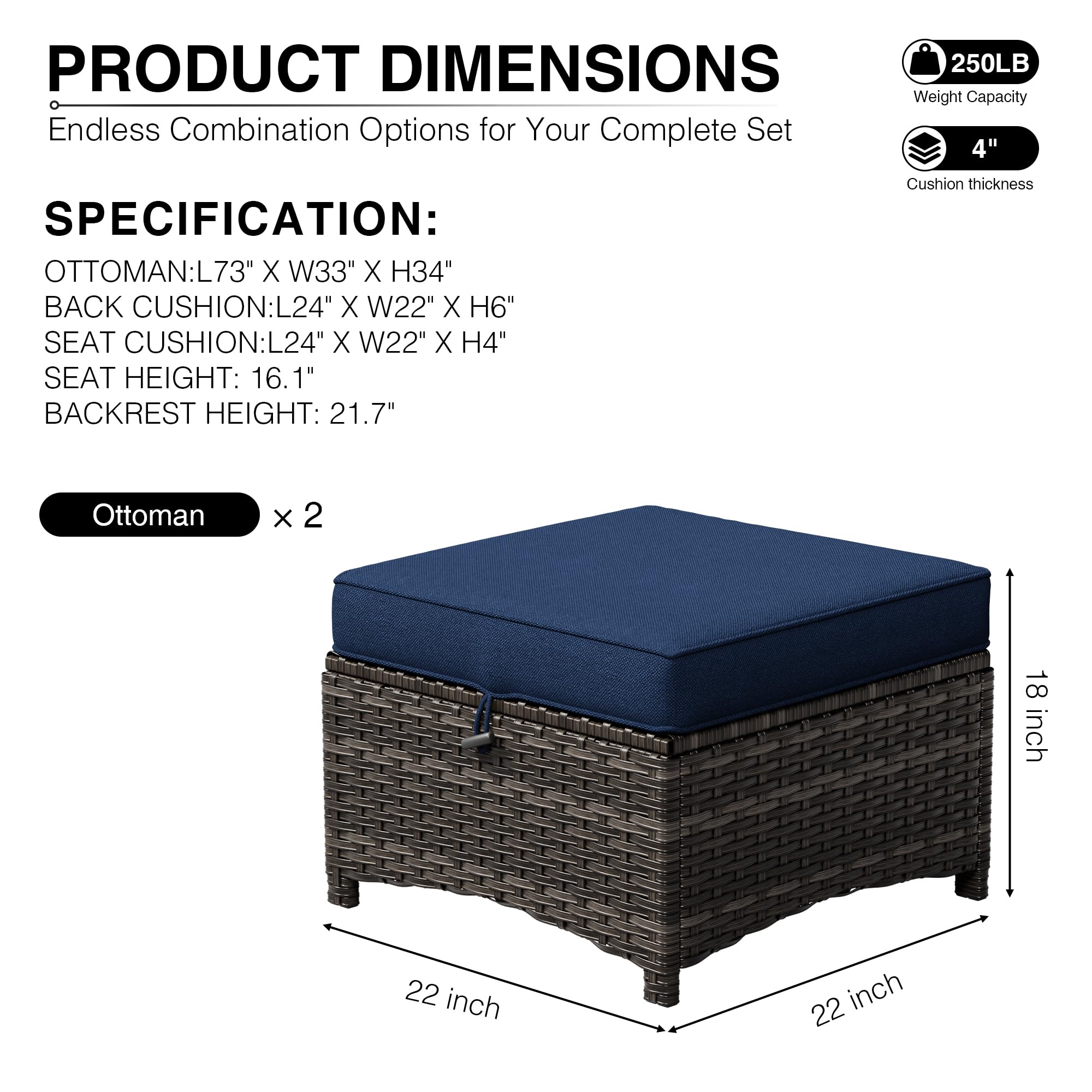 Outdoor Ottoman Set of 2 with Cushions